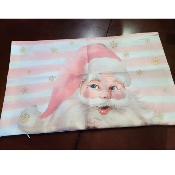 Santa Christmas Pillow Cover Holiday Decor Soft Pink Xmas Accent Throw Case 20" - Picture 2 of 10